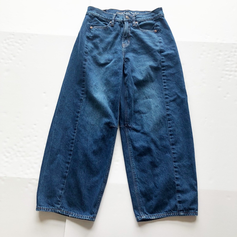 American Eagle Jeans Womens 00 Short Strigid Dreamy Drape Barrel Dark Wash High - Picture 3 of 11